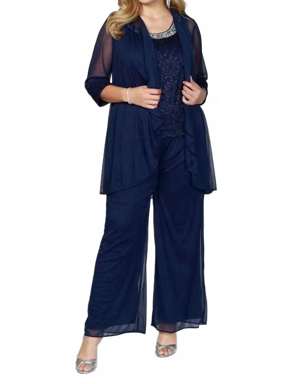 NEW R&M RICHARDS formal evening suit pant suit in navy
